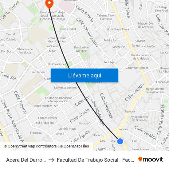 Acera Del Darro 8 - Puerta Real to Facultad De Trabajo Social - Facultad De Ciencias Del Trabajo map