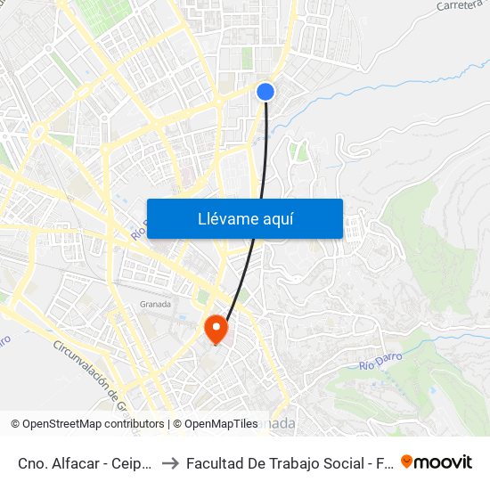 Cno. Alfacar - Ceip Juan Ramón Jiménez to Facultad De Trabajo Social - Facultad De Ciencias Del Trabajo map