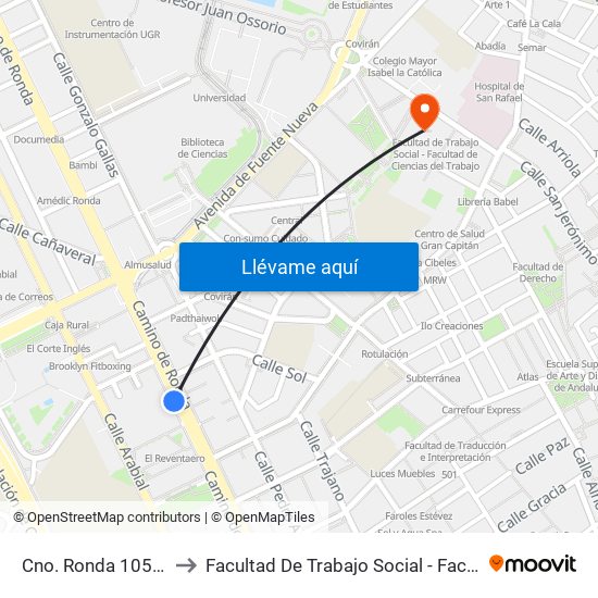 Cno. Ronda 105 - Méndez Núñez to Facultad De Trabajo Social - Facultad De Ciencias Del Trabajo map