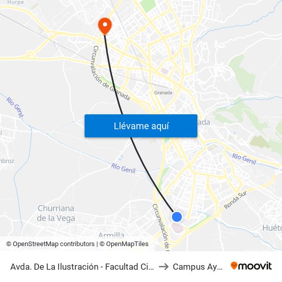 Avda. De La Ilustración - Facultad Ciencias De La Salud to Campus Aynadamar map