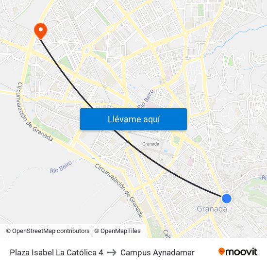 Plaza Isabel La Católica 4 to Campus Aynadamar map