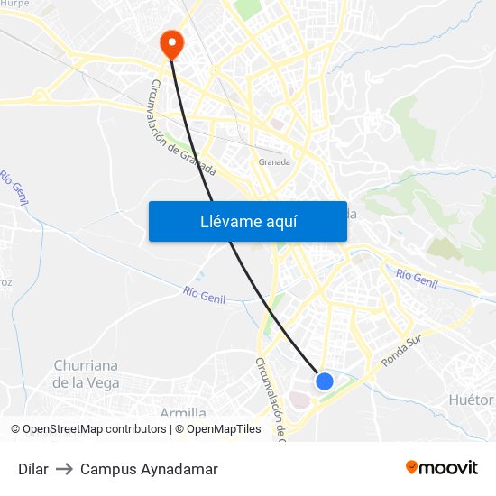 Dílar to Campus Aynadamar map