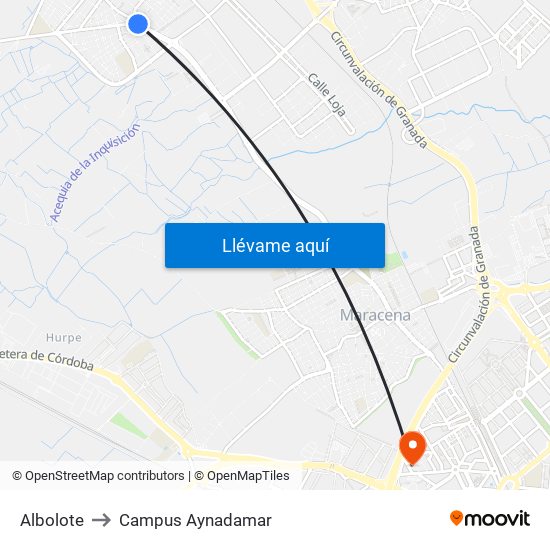 Albolote to Campus Aynadamar map