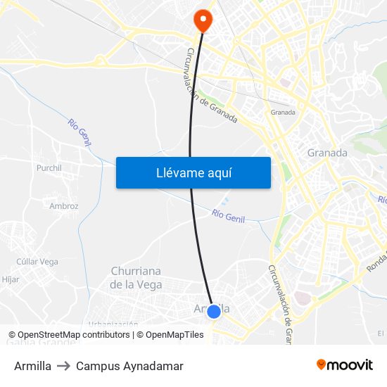 Armilla to Campus Aynadamar map