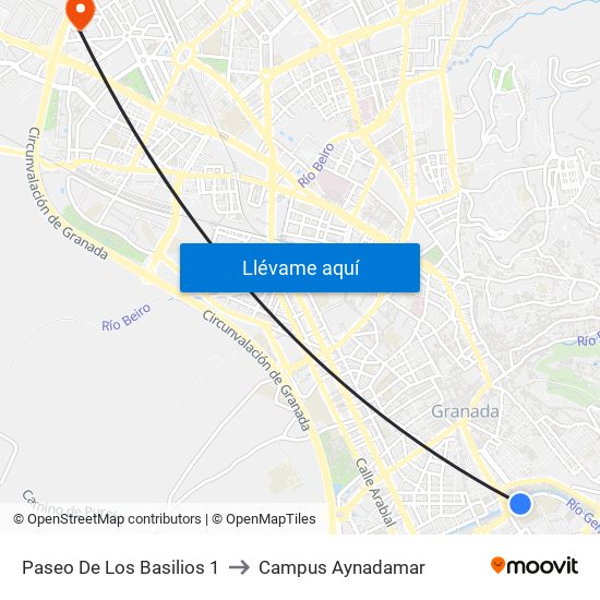 Paseo De Los Basilios 1 to Campus Aynadamar map