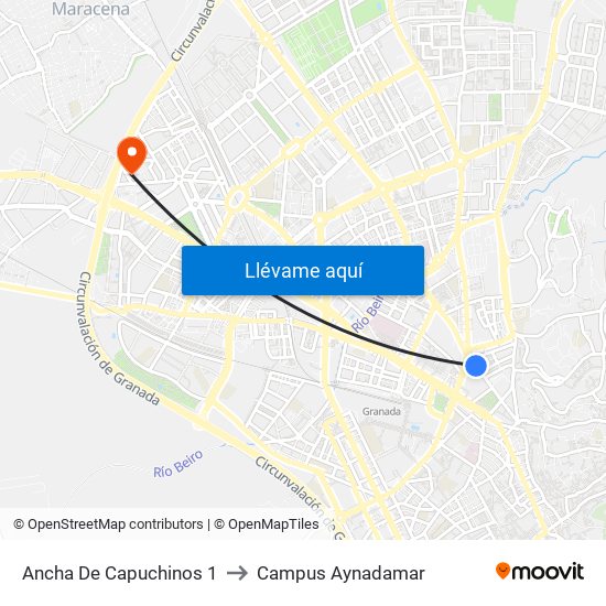 Ancha De Capuchinos 1 to Campus Aynadamar map