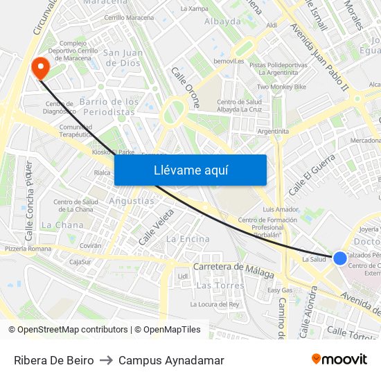 Ribera De Beiro to Campus Aynadamar map