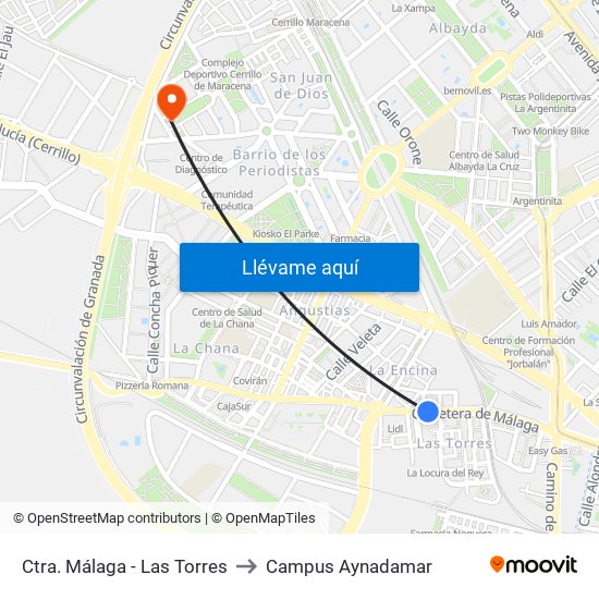 Ctra. Málaga - Las Torres to Campus Aynadamar map