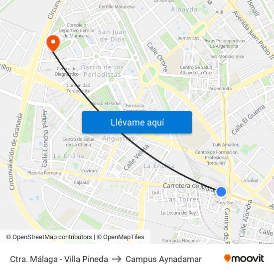 Ctra. Málaga - Villa Pineda to Campus Aynadamar map