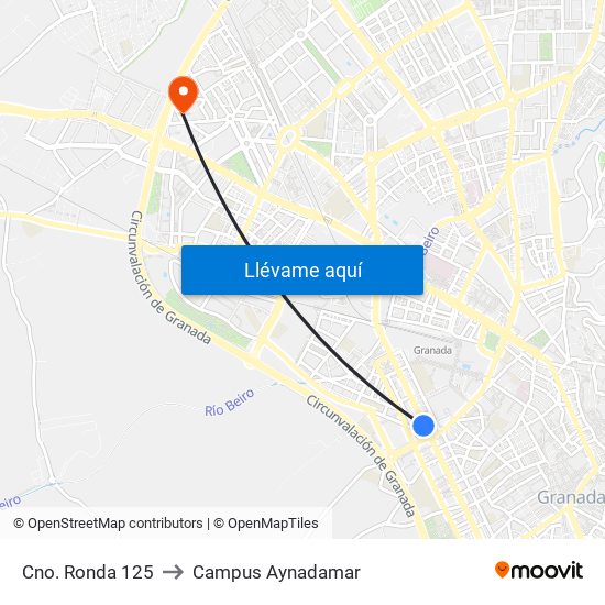 Cno. Ronda 125 to Campus Aynadamar map