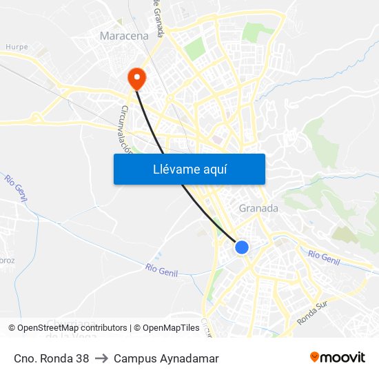 Cno. Ronda 38 to Campus Aynadamar map