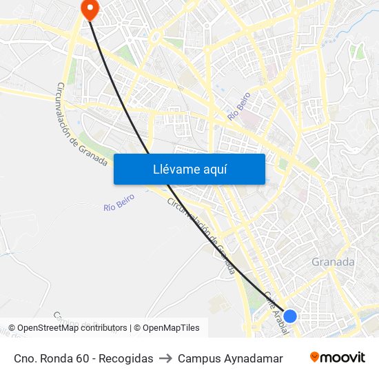 Cno. Ronda 60 - Recogidas to Campus Aynadamar map