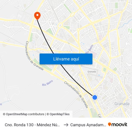 Cno. Ronda 130 - Méndez Núñez to Campus Aynadamar map