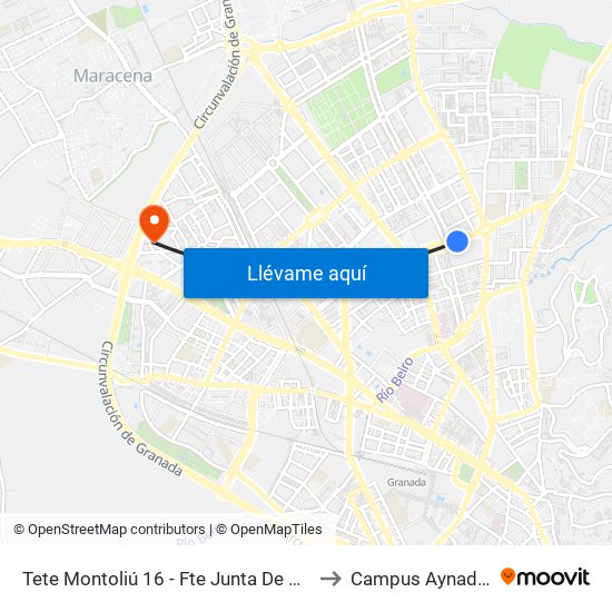 Tete Montoliú 16 - Fte Junta De Andalucía to Campus Aynadamar map