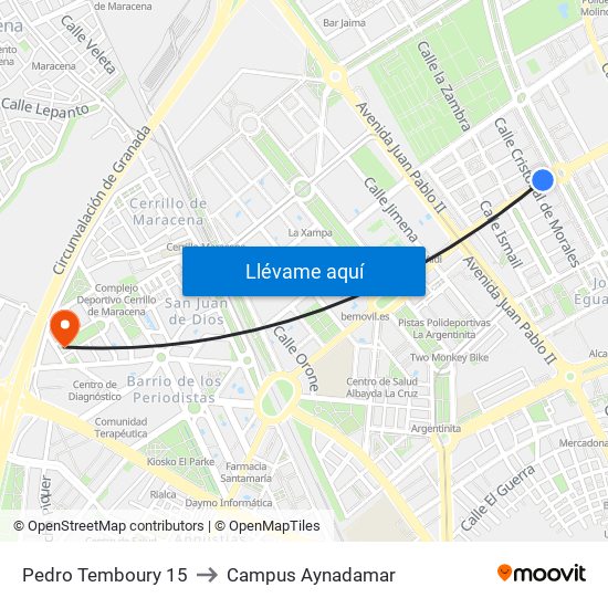 Pedro Temboury 15 to Campus Aynadamar map