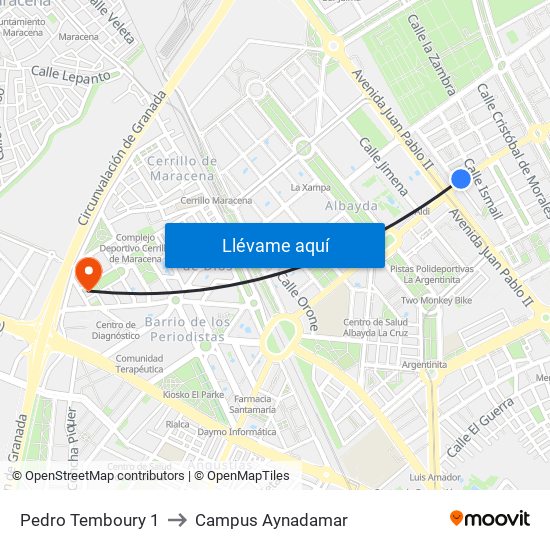 Pedro Temboury 1 to Campus Aynadamar map