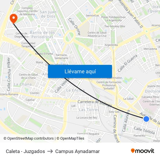 Caleta - Juzgados to Campus Aynadamar map