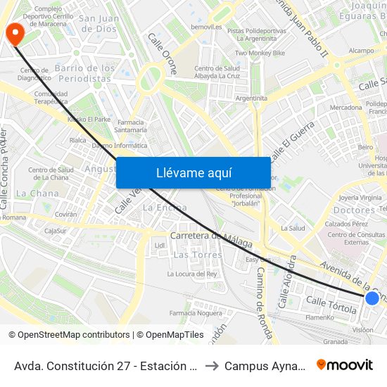 Avda. Constitución 27 - Estación Ferrocarril to Campus Aynadamar map