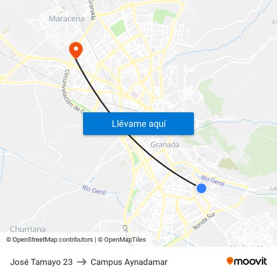 José Tamayo 23 to Campus Aynadamar map