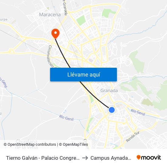 Tierno Galván - Palacio Congresos to Campus Aynadamar map