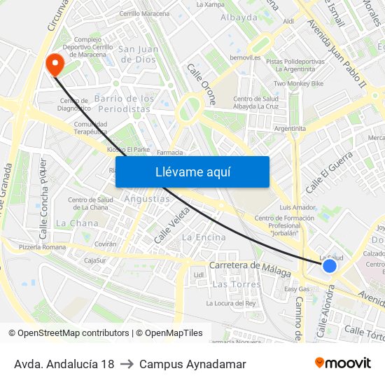 Avda. Andalucía 18 to Campus Aynadamar map