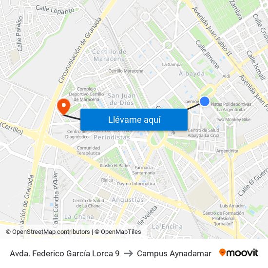 Avda. Federico García Lorca 9 to Campus Aynadamar map