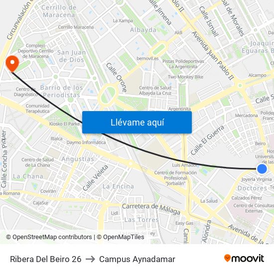 Ribera Del Beiro 26 to Campus Aynadamar map