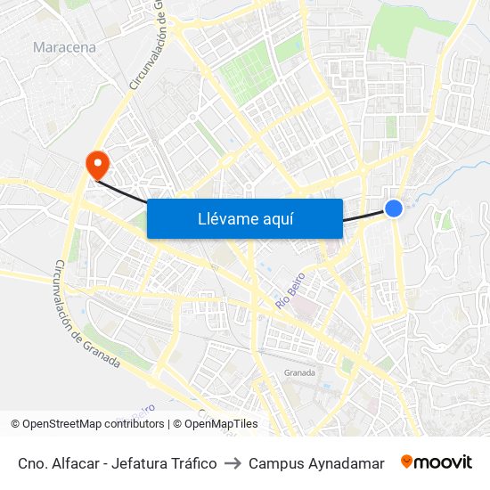 Cno. Alfacar - Jefatura Tráfico to Campus Aynadamar map