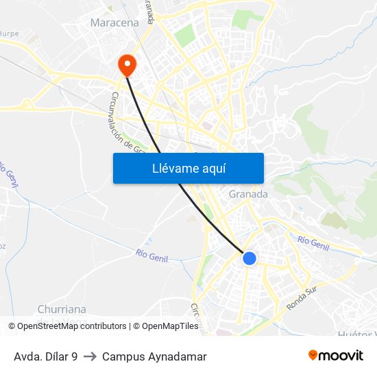 Avda. Dílar 9 to Campus Aynadamar map