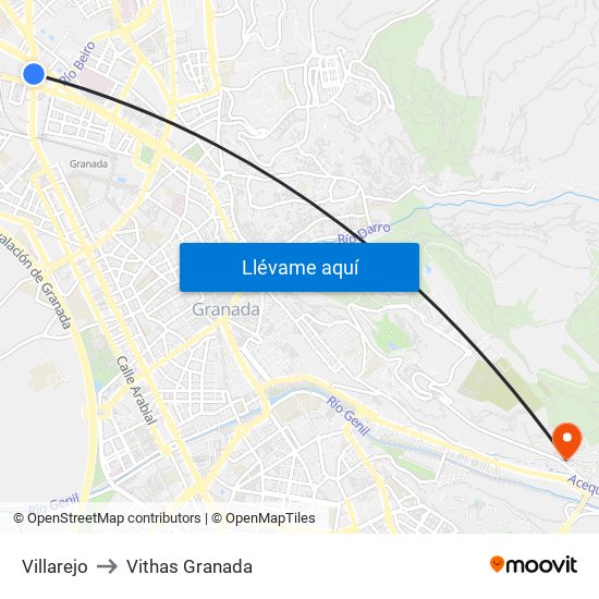 Villarejo to Vithas Granada map