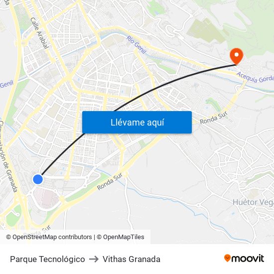 Parque Tecnológico to Vithas Granada map
