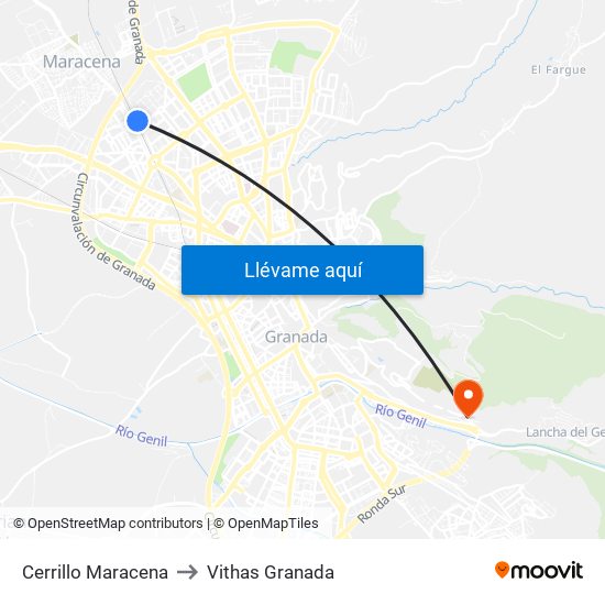 Cerrillo Maracena to Vithas Granada map