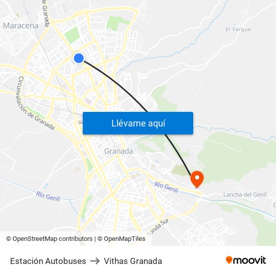 Estación Autobuses to Vithas Granada map