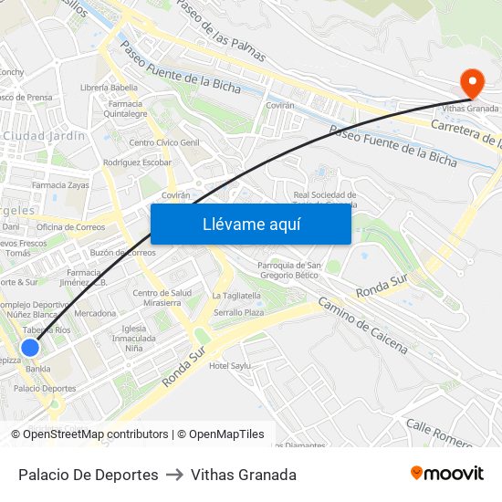 Palacio De Deportes to Vithas Granada map
