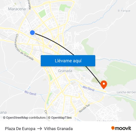 Plaza De Europa to Vithas Granada map