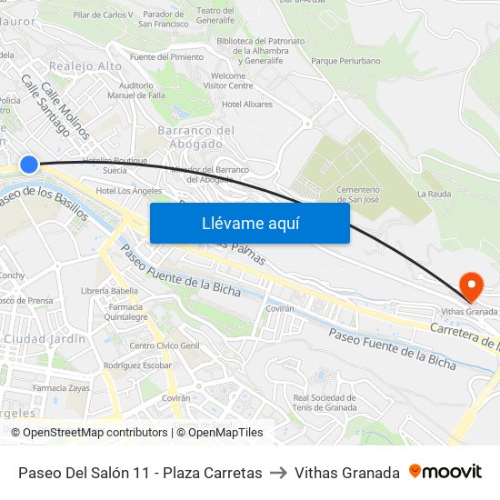Paseo Del Salón 11 - Plaza Carretas to Vithas Granada map