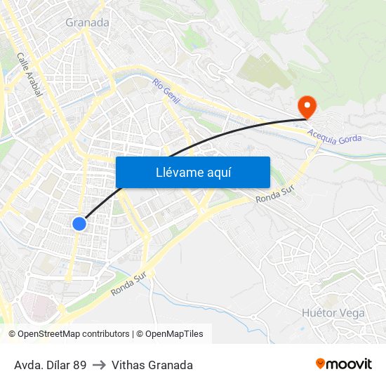 Avda. Dílar 89 to Vithas Granada map