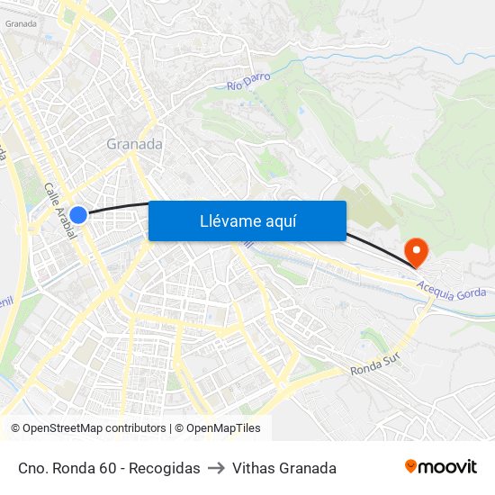 Cno. Ronda 60 - Recogidas to Vithas Granada map