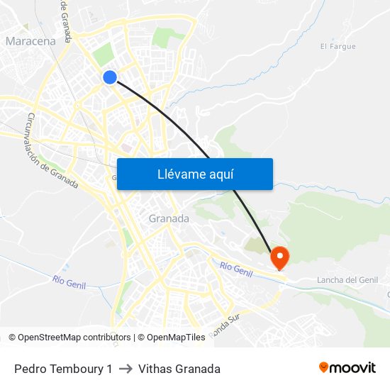 Pedro Temboury 1 to Vithas Granada map