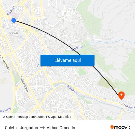 Caleta - Juzgados to Vithas Granada map