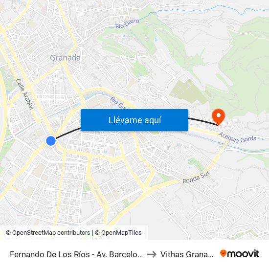 Fernando De Los Ríos - Av. Barcelona to Vithas Granada map