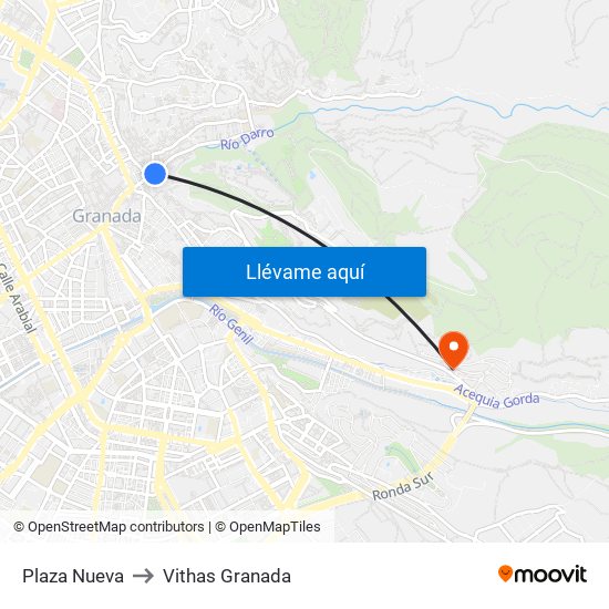 Plaza Nueva to Vithas Granada map