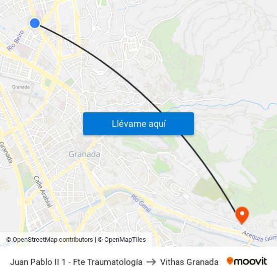 Juan Pablo II 1 - Fte Traumatología to Vithas Granada map