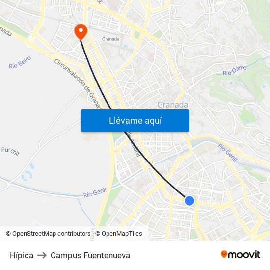 Hípica to Campus Fuentenueva map