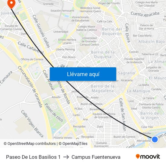 Paseo De Los Basilios 1 to Campus Fuentenueva map