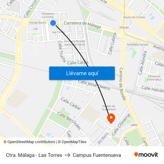 Ctra. Málaga - Las Torres to Campus Fuentenueva map