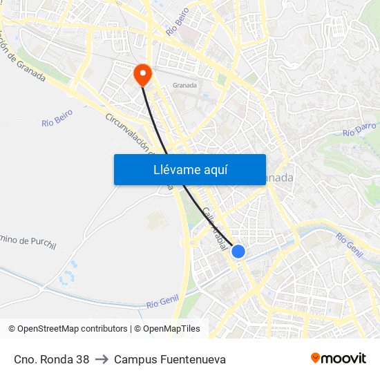 Cno. Ronda 38 to Campus Fuentenueva map