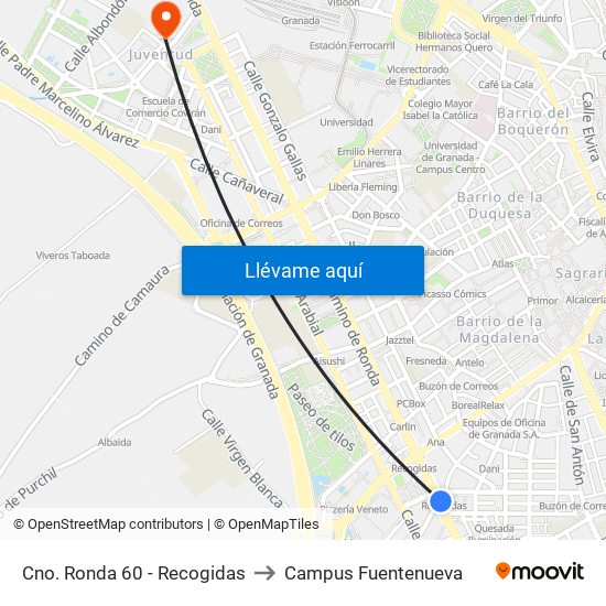 Cno. Ronda 60 - Recogidas to Campus Fuentenueva map
