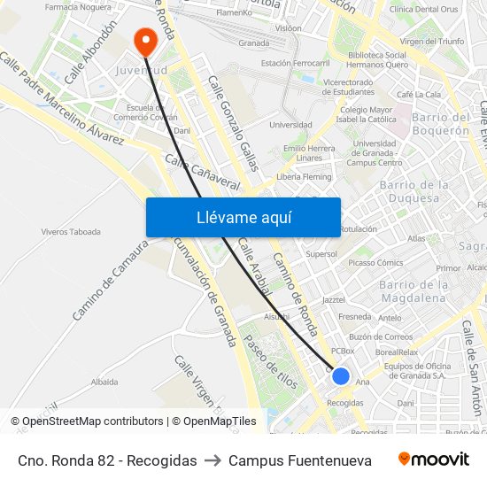 Cno. Ronda 82 - Recogidas to Campus Fuentenueva map