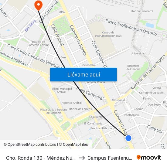 Cno. Ronda 130 - Méndez Núñez to Campus Fuentenueva map